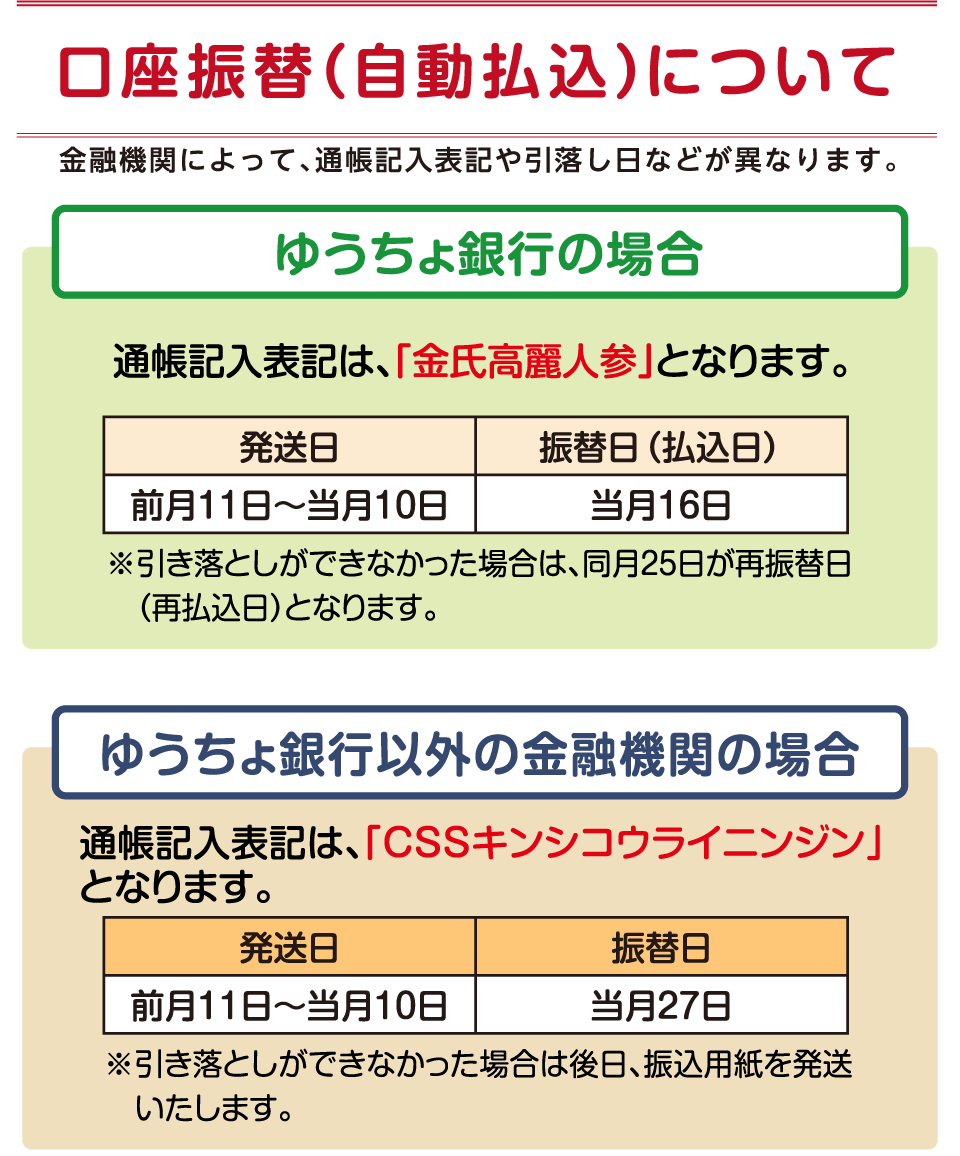 お支払い方法の変更（口座振替）｜高麗人参 通販の売上実績NO.1