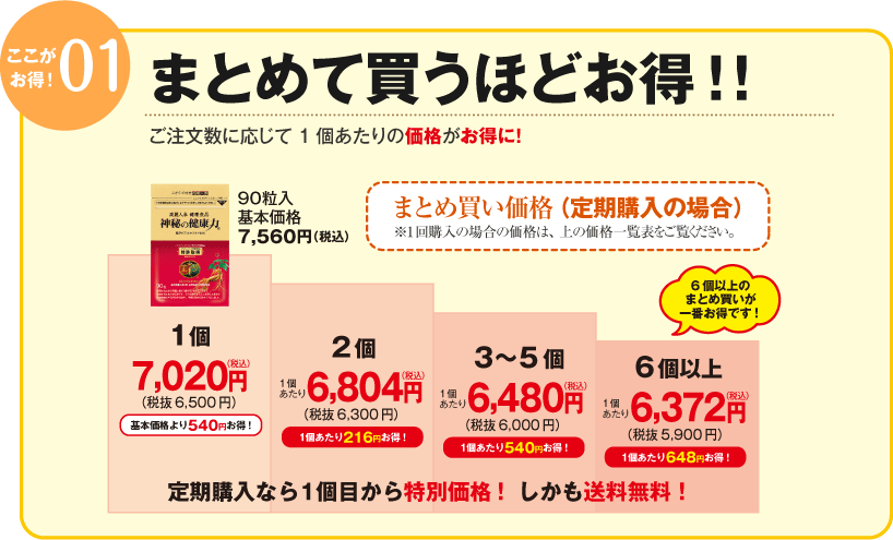 まとめて買うほどお得!!ご注文数に応じて1こあたりの価格がお得に!